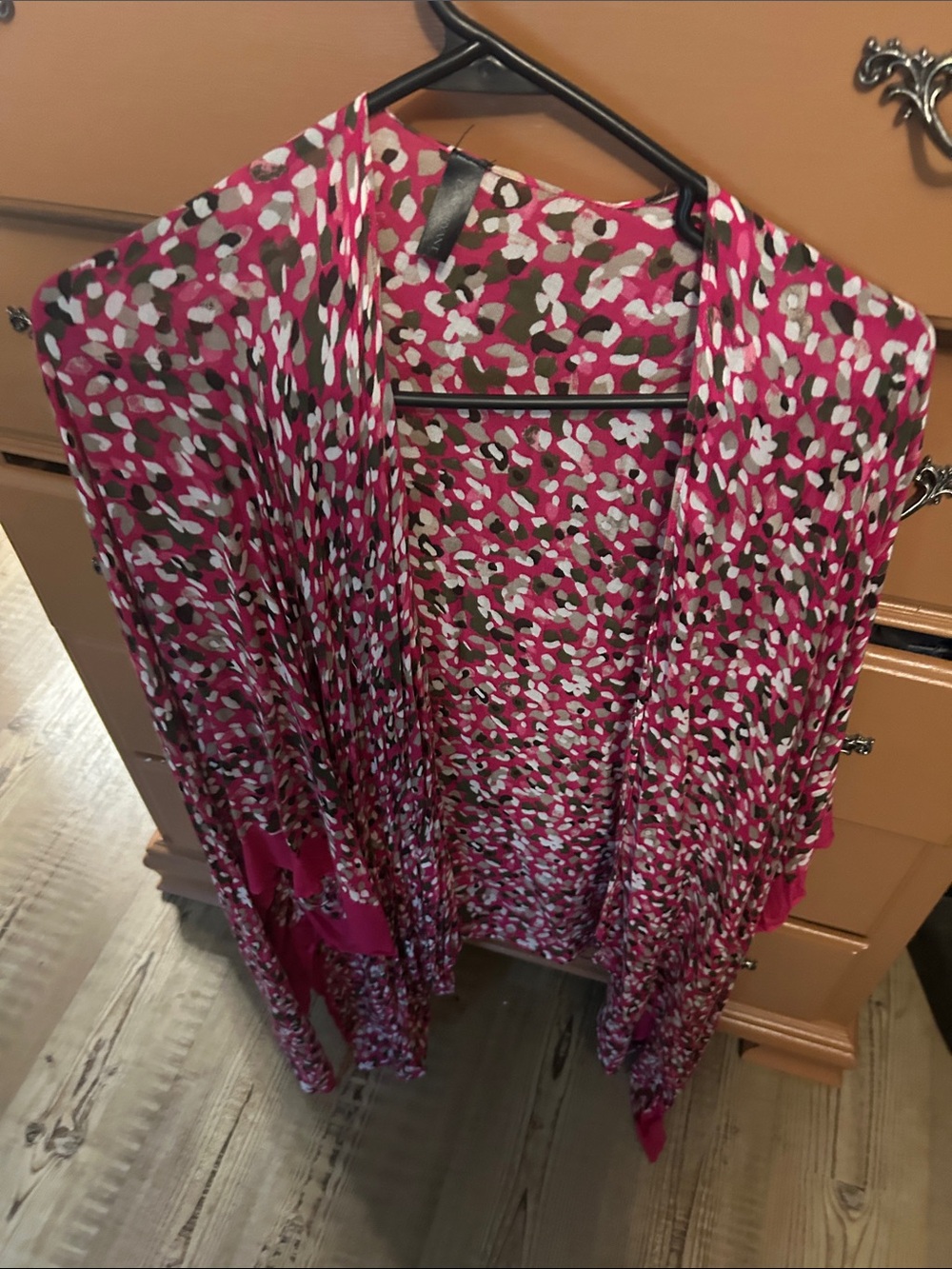 Lane Bryant Pink and White Printed Open-Front Kimono